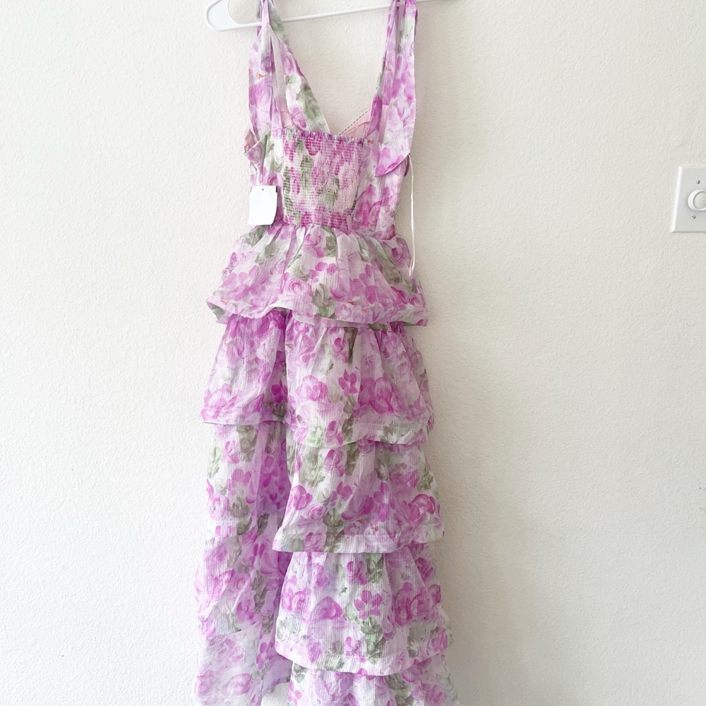 ASTR The‎ Label Zirconia Tie Strap Tiered Dress in Lavender Floral Size XS NEW - Picture 6 of 9